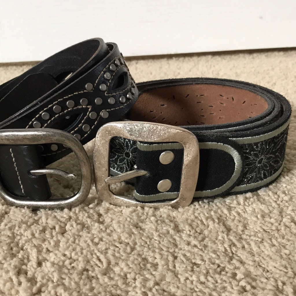 2 Genuine Leather Belts W Silver Buckles